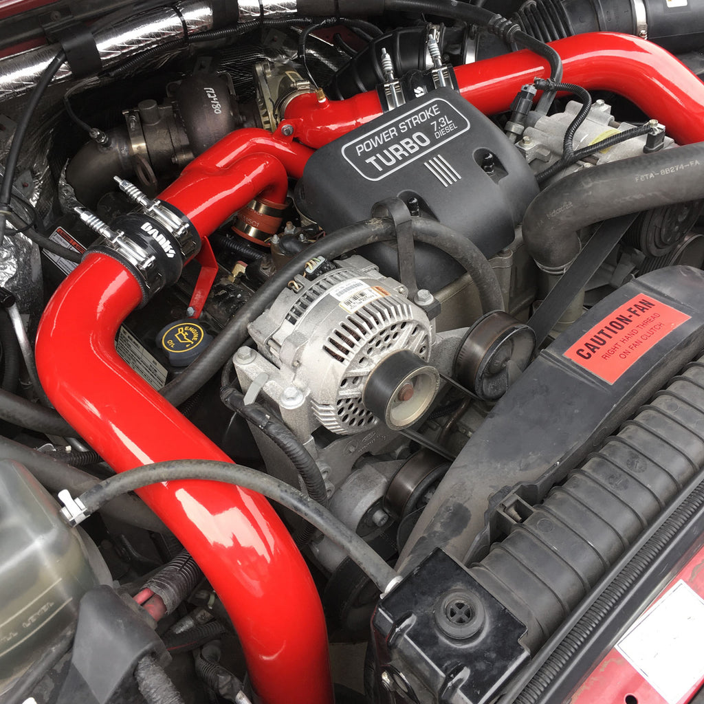 Intercooler Upgrade, Includes Boost Tubes (red powder-coated) for 1994-1997 Ford F250/F350 7.3L Power Stroke