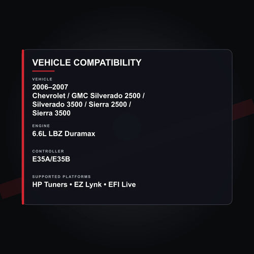 2006–2007 Chevrolet / GMC 6.6L LBZ Duramax tuning vehicle compatibility
