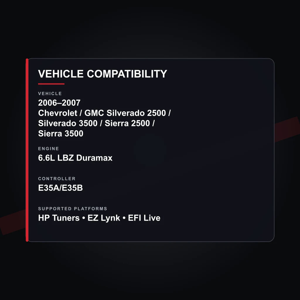 2006–2007 Chevrolet / GMC 6.6L LBZ Duramax tuning vehicle compatibility