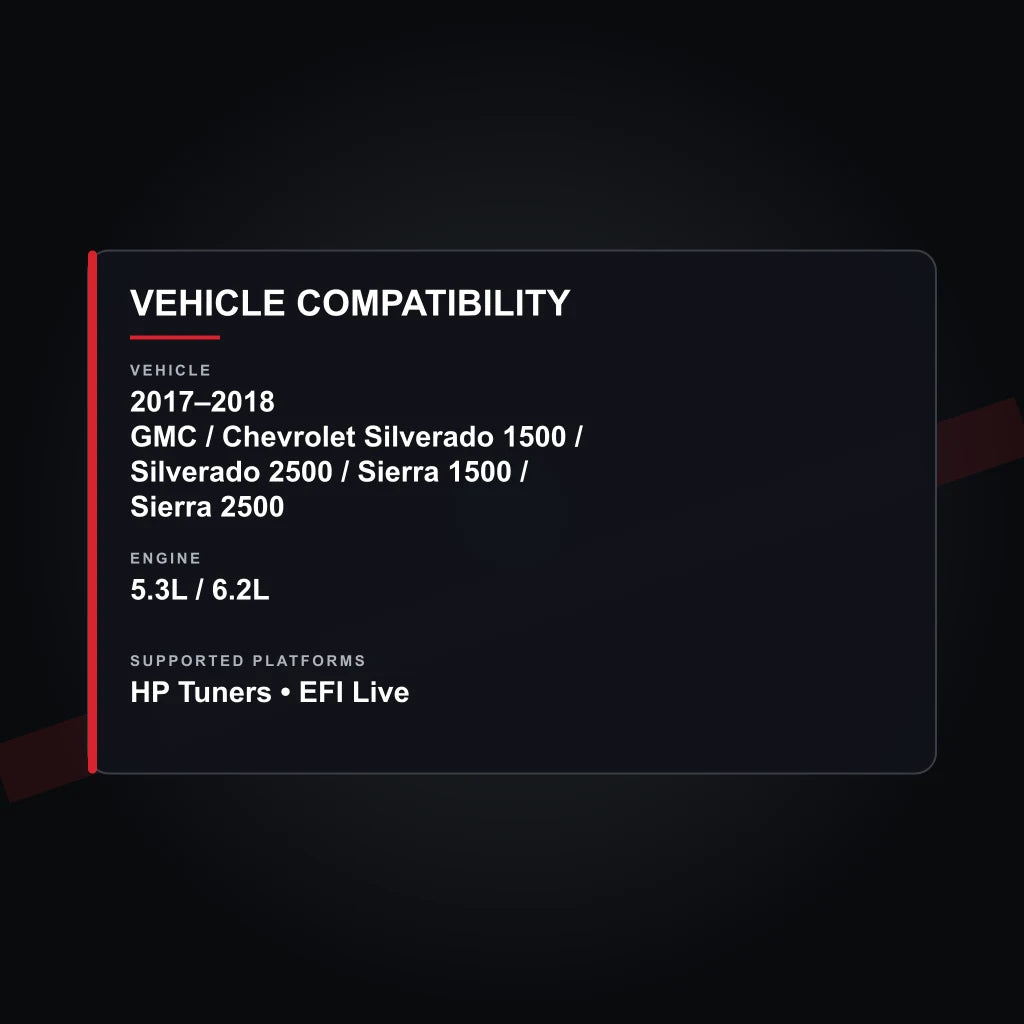 2017–2018 GMC / Chevrolet 5.3L / 6.2L tuning vehicle compatibility